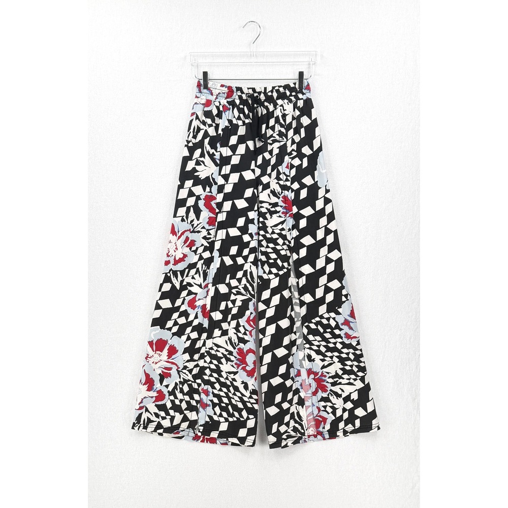 FREE PEOPLE Movement Abs Tracker Slit Hem Pants Women XS Black Floral Wide Leg - Picture 3 of 16